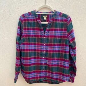 Purple and green plaid, L.L. Bean long sleeve shirt, 100% cotton size small
